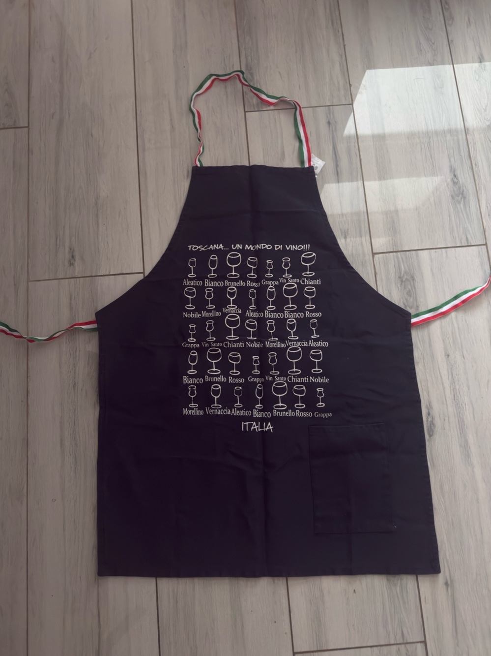 Navy Blue Bib Apron Taste of Italy Graphic Print Cotton  One Size Wine